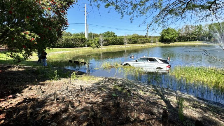 A fatal incident occurred when a driver lost his life after his Mercedes submerged in a pond in Estero.